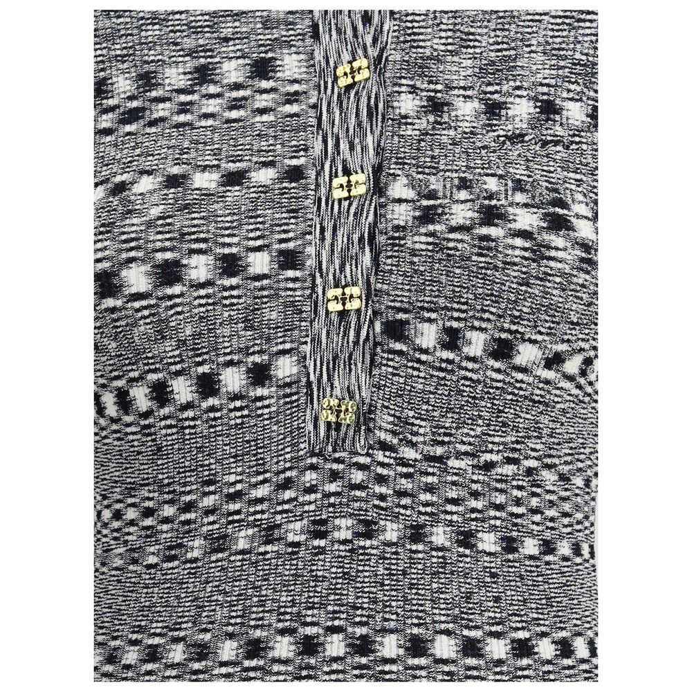 Ganni Black Viscose Polo Shirt